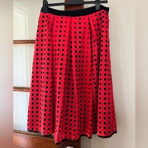 Eloquii Red and Black Pleated A-Line Midi Skirt